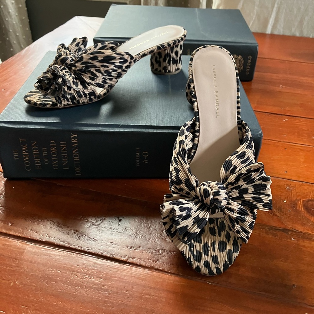 Loeffler Randall leopard fabric Emilia slide heel sandals Sz 9
